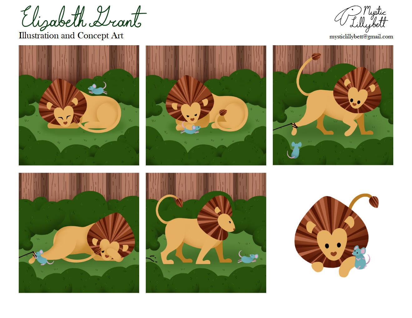 Bite-Sized Bedtime Stories, Illustrations for "The Mouse and the Lion"